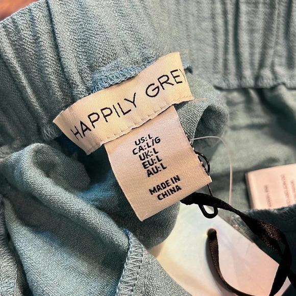 HAPPILY GREY blue/greenFLOWY PANTS wide leg cropped high rise size large NWT - Picture 9 of 9